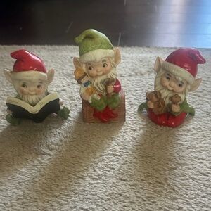 Vintage Homco Elf Figurine Set - Red and Green